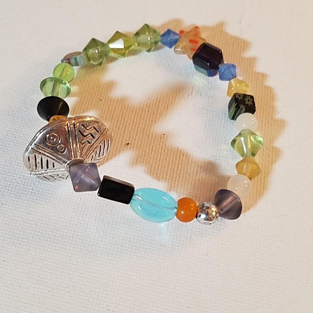 Multi Color Silver Tone Bead Stretch 9" Bracelet